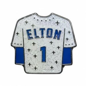 Elton John #1 Dodgers Jersey Enamel Pin Glitter White & Blue Collectible NEW